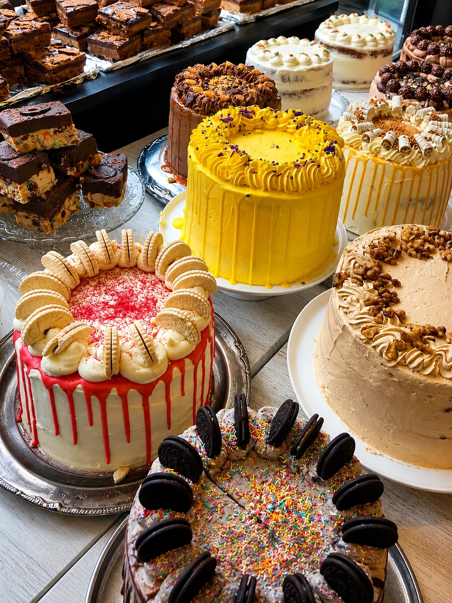 A selection of cakes and traybakes at Cafe on the Cop
